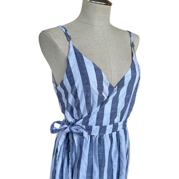 Listicle Striped Linen Wrap Sleeveless Maxi Dress LARGE - Picture 7 of 8